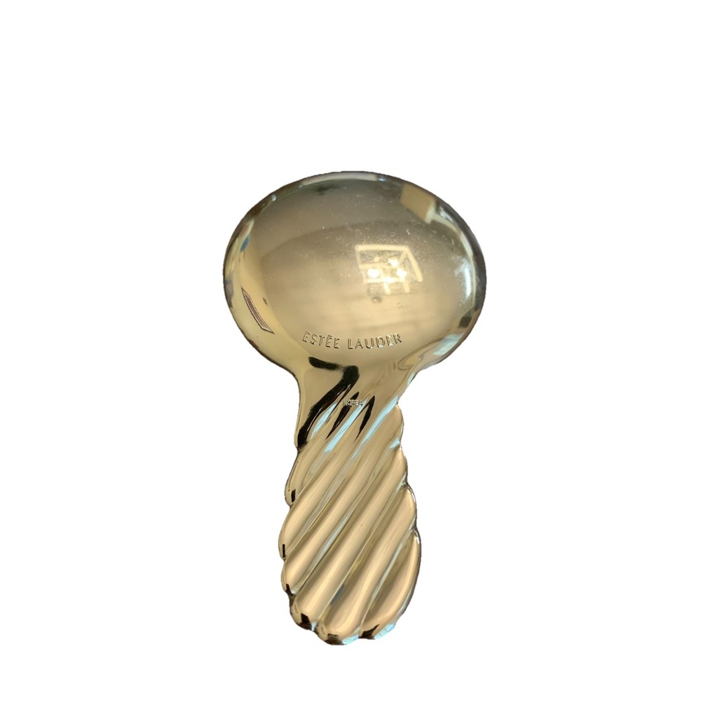 Vtg 90s ESTEE LAUDER Gold Tone Hand Mirror Round w/ Handle Travel Compact Purse